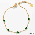 Pulsera de acero inoxidable dorado con piedras de circonita verde en forma de gota - Tobillera de Oro Con Circonita Verde (JAK323)