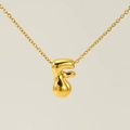 Golden titanium steel necklace with a classic 3D bubble puff initial letter F pendant - Gold - Letter F