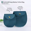 Teal velvet jewelry pouches in two sizes with elegant round gold snap button closures - Blue (Oval) / Small 8*8.5cm