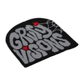 Bonnet en tricot noir avec texte Grimy Visions, étoile rouge et motifs de toile d'araignée - Lettre Jacquard Grise Bonnet en Maille Noir (C)