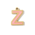 Close-up of golden letter Z pendant with pink enamel and beaded edge detail - Letter Z Style (VG289-Zx3)