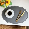 Grey irregular faux leather placemat with beaded edge and vintage European style - Dark Grey Faux Leather Vintage Oval