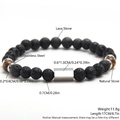 Bracciale in pietra lavica nera e pietra naturale marrone con ciondolo in acciaio - Occhio di tigre e pietra lavica marrone