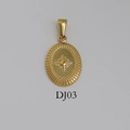 Vintage golden star oval pendant in stainless steel with textured edge detailing - DJ03-Hexagram-Gold