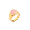 Vintage 18k gold plated stainless steel ring with pink enamel universe planet design - US 7 / Pink