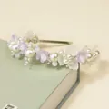 Serre-tête couronne de fleurs pour enfants avec perles blanches et pétales violets doux - Bandeau Floral Violet