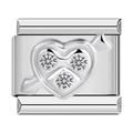Silver stainless steel heart charm with arrow and three clear gemstones for modular bracelet - Silver Diamond Surface Style (1445)