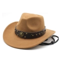 Brown wool western cowboy hat with studded leather band and adjustable chin strap - M(56-58cm) / Khaki