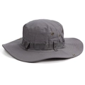Dark grey wide-brimmed outdoor boonie hat with breathable vents and adjustable side buckle - Gray