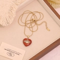 Golden snake chain necklace featuring a red heart stone pendant with a blue evil eye motif - 16# Long Style Red Jasper