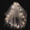 White LED bridal veil with warm light and elegant bow for wedding party hair decor - LED Warm Light Pearl Veil