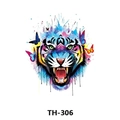 Waterproof temporary tattoo sticker with colorful watercolor roaring tiger and butterflies - Th-306 / 210*148mm