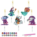 5-piece Halloween DIY diamond painting keychain kit with witch ghost and pumpkin designs - Witch And Ghost Style