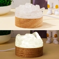 Natural crystal cluster night light with wooden base showing on and off states - Raw White Crystal-Cold Light