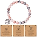 Bracciale di perle in marmo rosa con ciondolo Albero della Vita e cartoline - Grandma-Biglietto / Pietra Zebra Rosa
