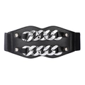 Ceinture large vintage en cuir noir avec double chaîne argentée et bande élastique - Style 2-Noir Double Chaîne Argentée