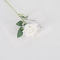 Elegant white faux velvet rose with green leaves on a minimalist white background - Velvet Small Corner Rose White
