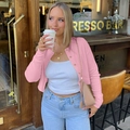 Cardigan in maglia rosa slim fit con bottoni dorati e canotta bianca coordinata - S / Rosa