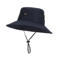 Dark blue breathable outdoor sun hat with adjustable drawstring and mesh side panels - Navy Blue