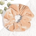 Retro champagne velvet scrunchie with soft pleated texture for elegant hairstyles - Beige