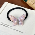 Élastique à cheveux avec papillon en résine rose marbrée et strass brillants - Cravate à cheveux / Violet