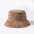 Classic plush bucket hat for women in caramel brown with soft faux lamb wool texture - One Size (56-58cm/Adjustable) / Khaki