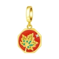 Octagonal gold-plated maple leaf pendant with red enamel and vibrant zircon stones - Autumn Maple Leaf