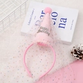 Pink Happy Birthday hat headband with glittery finish and soft tulle veil for parties - Pink