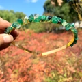 Handmade golden wire headband with green natural crystal stones for festive events - Double Row / Green Agate-Double Row