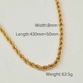 Chunky gold braided twist rope chain necklace with 8mm width and adjustable clasp - Thick Twist Necklace (JDN20279)