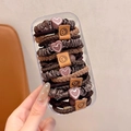Brown and khaki high elastic hair ties set with heart charm in a transparent box - 20 Pcs Box Pack / Coffee/Brown