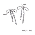 Detailed view of silver bow-shaped earrings with 28mm by 40mm dimension annotations - Steel Color (ER153-Steel Color)