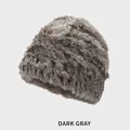 Thick plush rabbit fur knitted bucket hat in dark gray for winter warmth - M (54-58cm) / Dark Gray