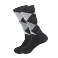 Classic black Argyle patterned crew socks for men with grey diamond and white stitching - 38-46 / Black Quilted