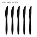 Set of 10 black disposable plastic knives with serrated edges for party tableware - Black Plastic Knife
