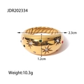 Vintage wide gold stainless steel ring with colorful zircon stars and polished finish - Size 6 / Wide Gold Star Studded Style (JDR202334)