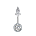 Silver belly button ring with sparkling white zircons and a pear-shaped stone - Teardrop Dangle (3001)