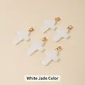 Set of five white jade-like glass cross pendants with gold bail for DIY jewelry making - 25x18x4mm / White Jade