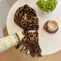 Sciarpa pashmina classica leopardata con frange ed etichetta in cashmere di lusso - Marrone