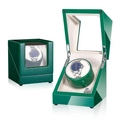 Green high-gloss automatic watch winder box with single slot and glass window - Green Exterior Paint + Velvet Lining 1+0