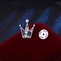 Silver crown brooch with clear crystals and deep blue gemstone on velvet base - Dark Blue Rhinestone (Silver Base)