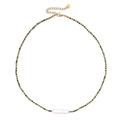 Baroque freshwater pearl and tourmaline beaded necklace with gold accents and adjustable chain - Green (XN412-3)