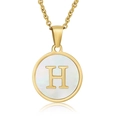 Gold plated stainless steel necklace with shell inlay and letter H pendant - White Mother of Pearl Letter H