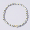 Minimalist elastic bracelet with light blue beads and gold metallic accents - Matte Blue and Gold