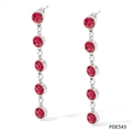 Silver drop earrings featuring five linked round rose red zircon stones in a linear design - Silver Red Zirconia(PDE543)