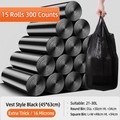 Extra thick black vest-style trash bags 300 count 15 rolls for 21-30L kitchen bins - Black / 15 Rolls 300pcs (Vest Style Thickened 45*63cm 1.6mil)