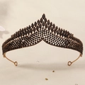 Detailed view of vintage black bridal crown with V-shaped metal design and gemstones - Black/V-Shape Design