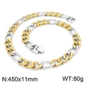 Collier chaîne Figaro bicolore or et argent 11mm avec fermoir à boîte sécurisé - Collier Figaro Bicolore 3:1 (KN225239-Z)