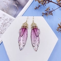 S925 silver hook earrings with purple gradient butterfly wings and colorful crystals - Pink Rhinestone-Gold