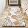 Cartoon rabbit and tulip plush bedside rug for bedroom in white with orange floral pattern - Floral Bunny